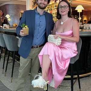 Blogger favorite Zara pink satin dress